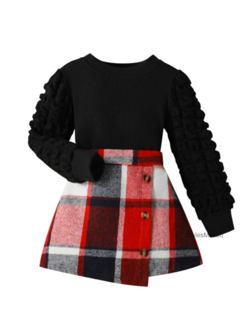 Toddler Girl Ribbed Knit Top & Plaid Skirt Set 2 Piece Outfit